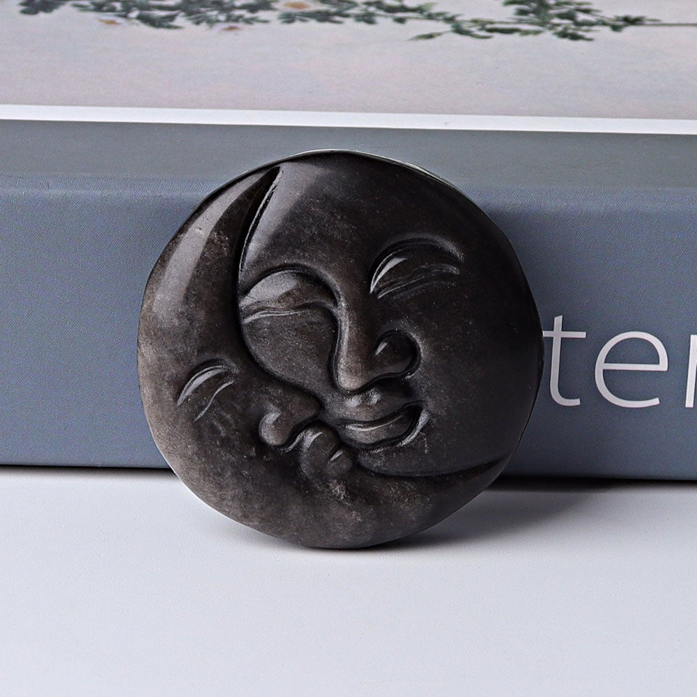 1.8" Silver Obsidian Sun Moon Crystal Carving Wholesale Crystals