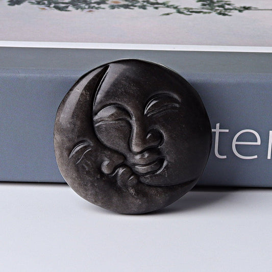 1.8" Silver Obsidian Sun Moon Crystal Carving Wholesale Crystals