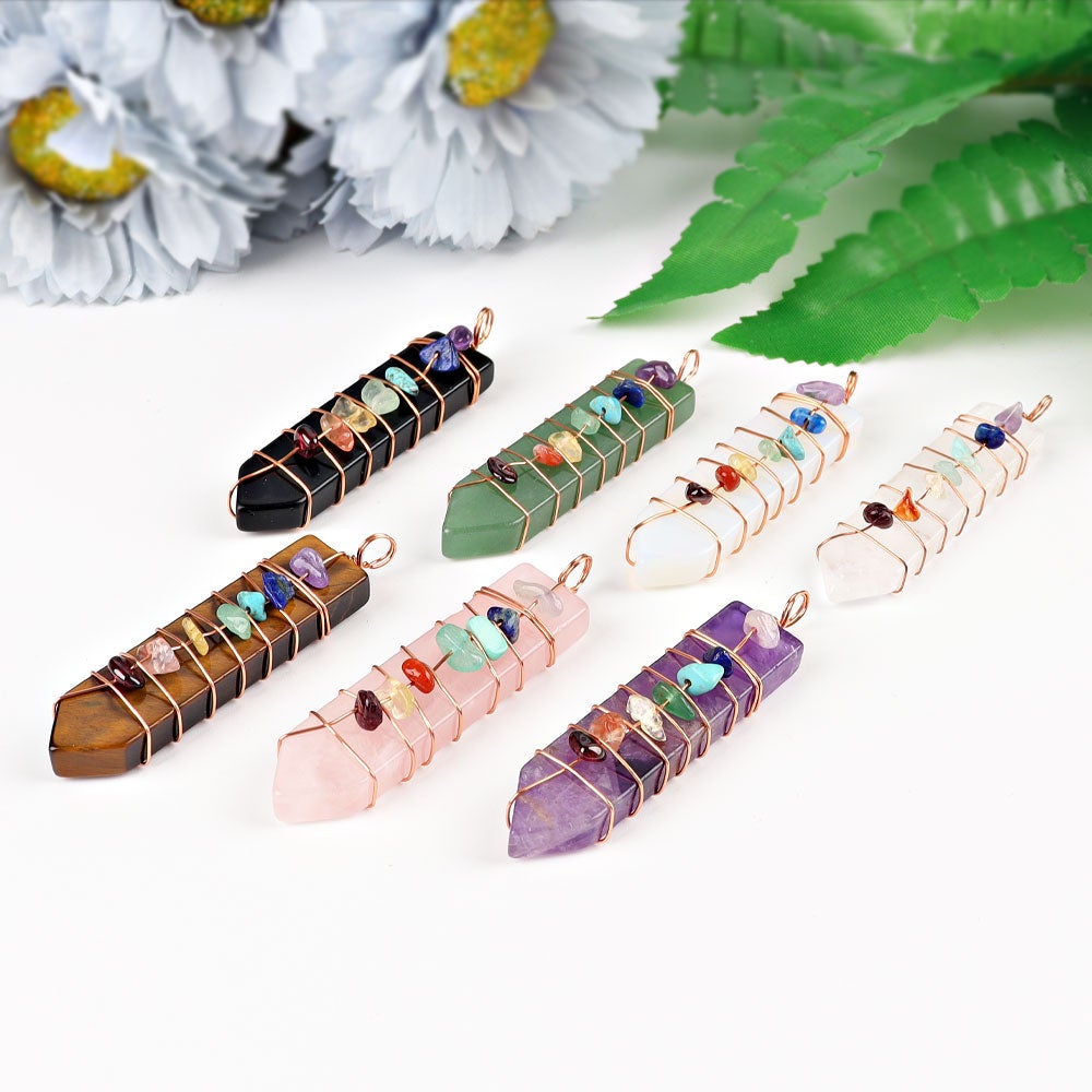 2" Chakra Wire Wrapped Pendant Wholesale Crystals