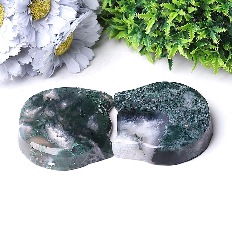3.5" Moss Agate Cat Head Bowl Crystal Carvings Wholesale Crystals