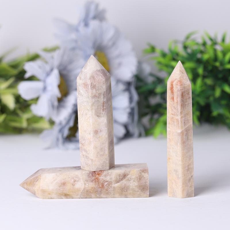 Wholesale Natural Flasing Peach Moonstone Points Wholesale Crystals