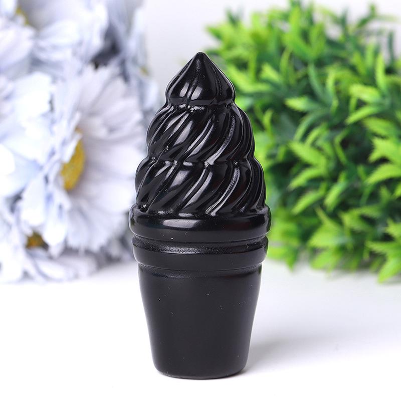 4" Black Obsidian Ice Cream Crystal Carvings Wholesale Crystals