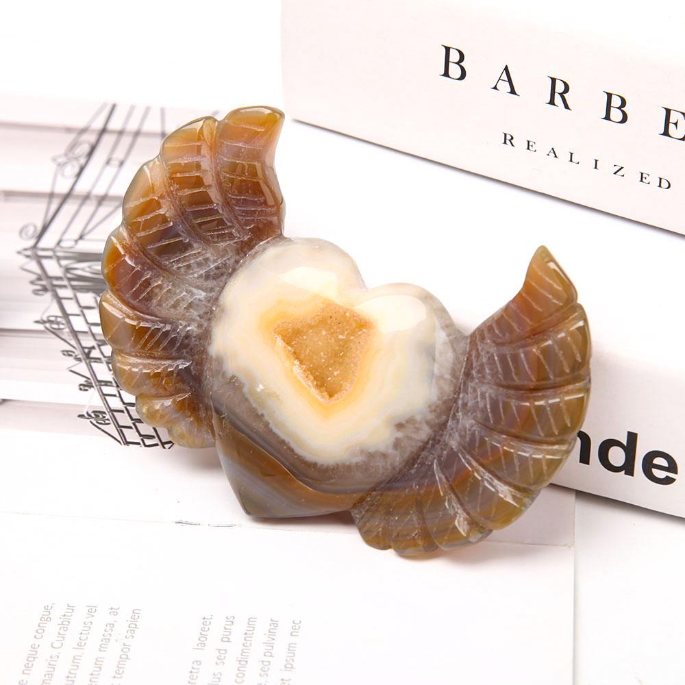 Hand Carved Druzy Agate Heart With Wings Wholesale Crystals