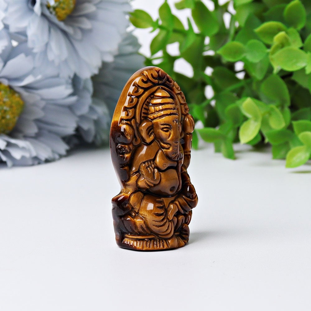 1.9" Tiger's Eye Ganesha Crystal Carving Wholesale Crystals
