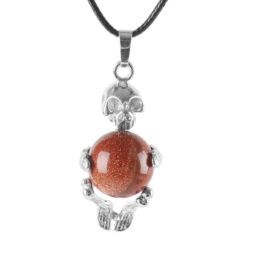 Silver Skeleton Wrapped Round Ball Gemstone Healing Crystal Pendant Wholesale Crystals