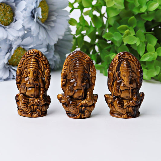 1.9" Tiger's Eye Ganesha Crystal Carving Wholesale Crystals