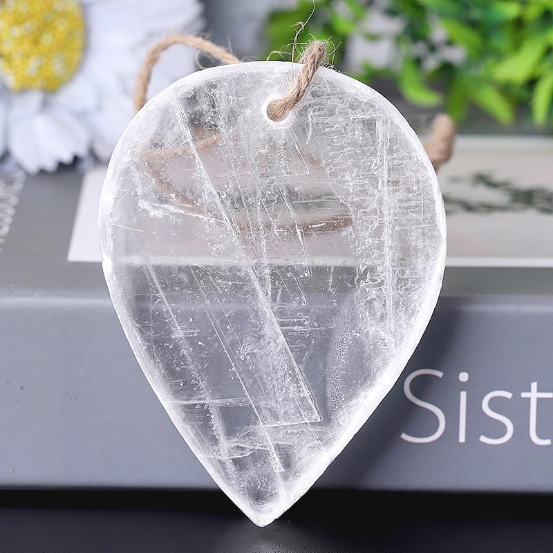 3.3" Clear Selenite Drop Shape with Hanging Rope Wholesale Crystals