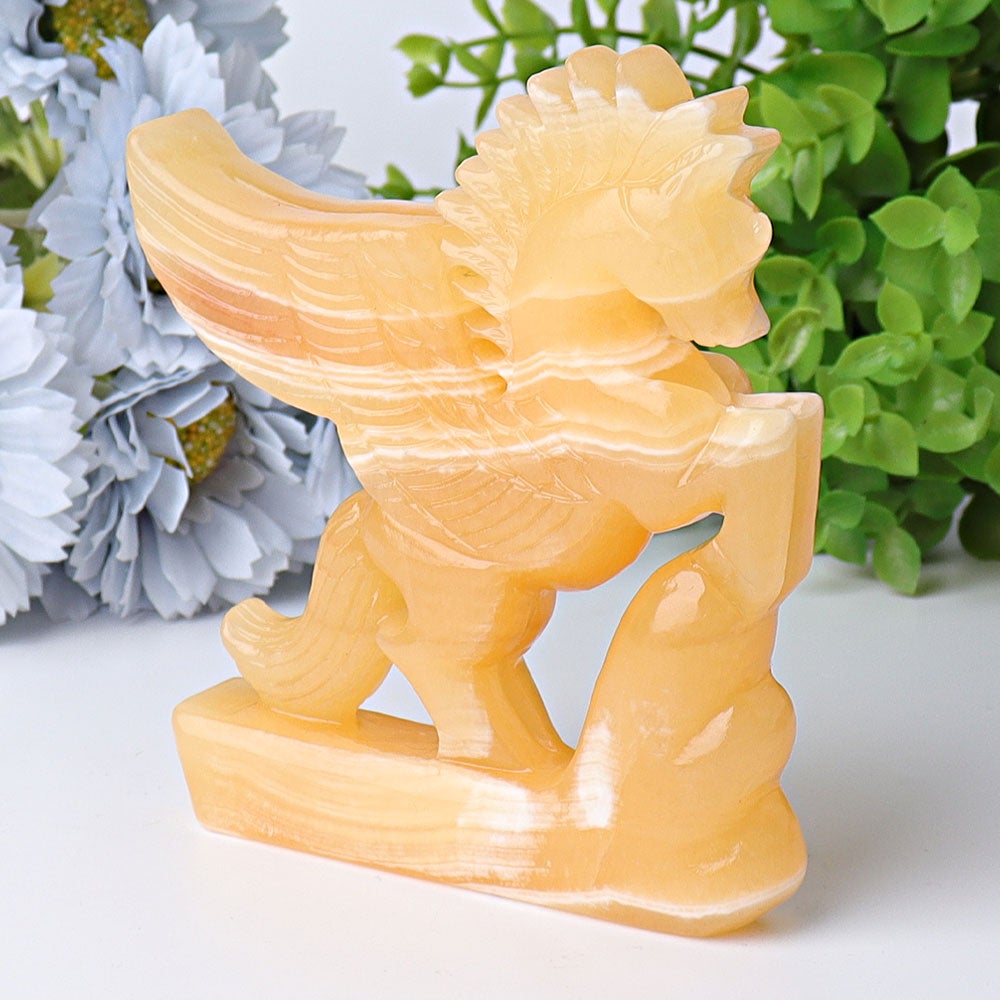 4.8" Yellow Calcite Unicorn Crystal Carvings Free Form Wholesale Crystals