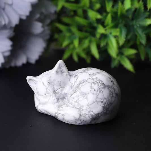 2.1" Howlite Sleepy Cat Crystal Carvings Wholesale Crystals