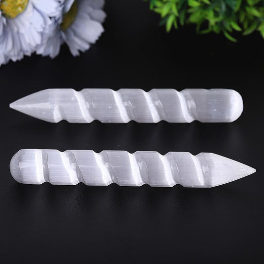 6" Spiral White Selenite Wand Wholesale Crystals