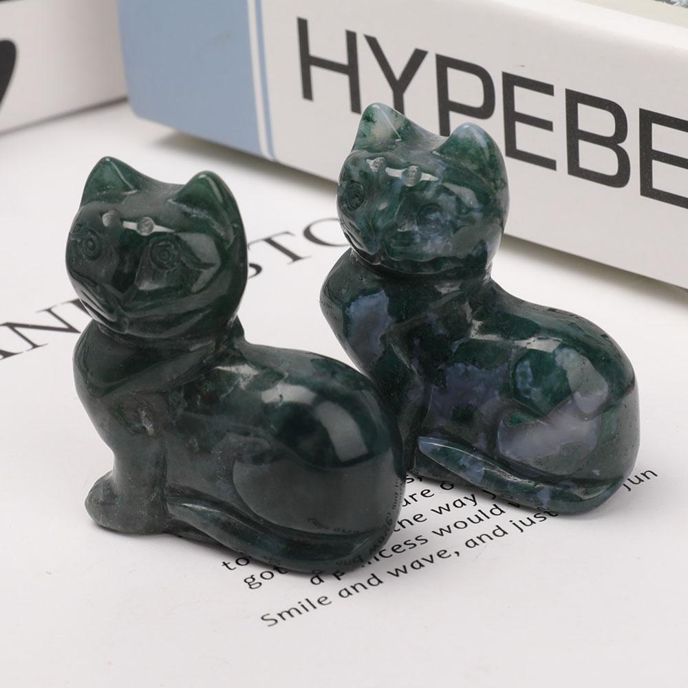 2" Moss Agate Cat Carvings Wholesale Crystals