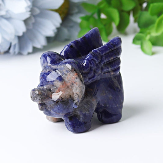 2.3" Sodalite Flying Pig Crystal Carvings Wholesale Crystals