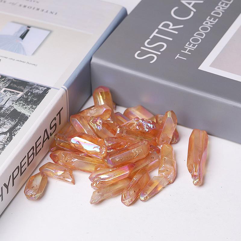 Drilled Orange Aura Quartz Crystal Points Raw Rough Clear Rock Quartz Sticks Wholesale Crystals