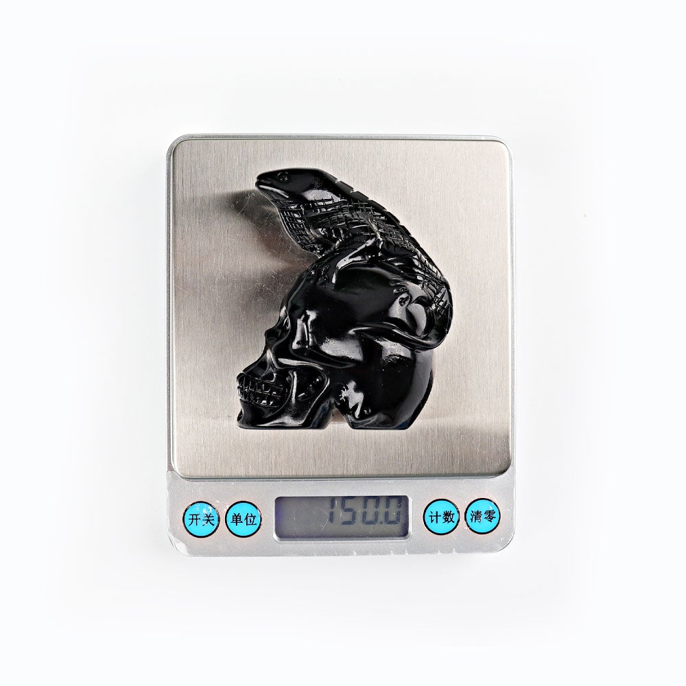 2.8" Black Obsidian Skull with Lizard Decoration Carvings Wholesale Crystals