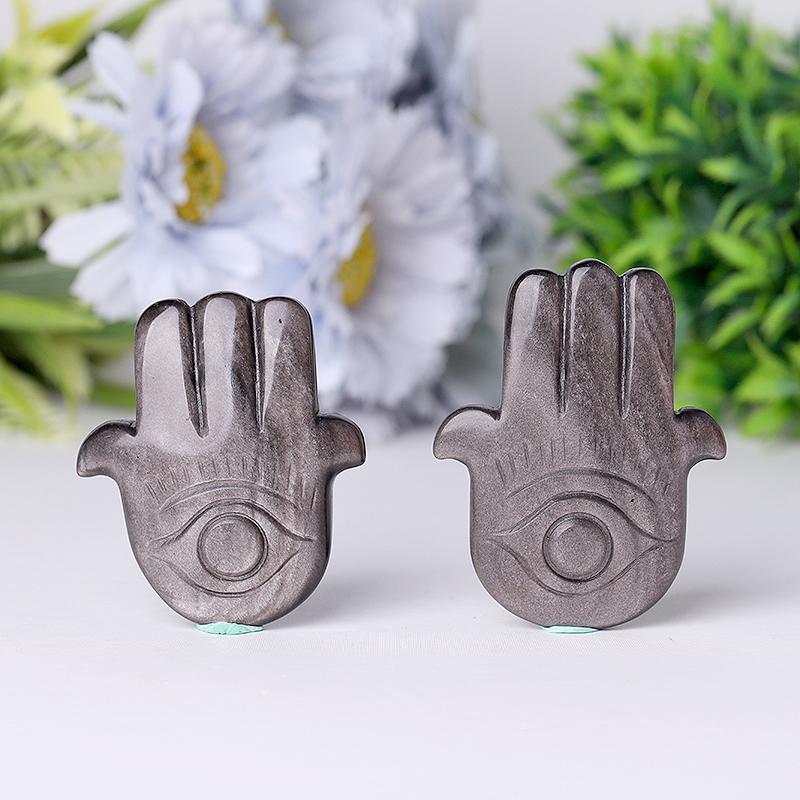 2" Sliver Obsidian Hand with Evil Eye Crystal Carvings Wholesale Crystals