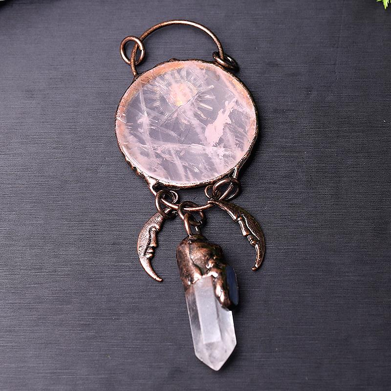 Rose Quartz with Clear Quartz Kyanite Pendant for Jewelry DIY Wholesale Crystals