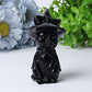 3.5" Black Obsidian Cat with Witch's Hat Crystal Carvings Wholesale Crystals