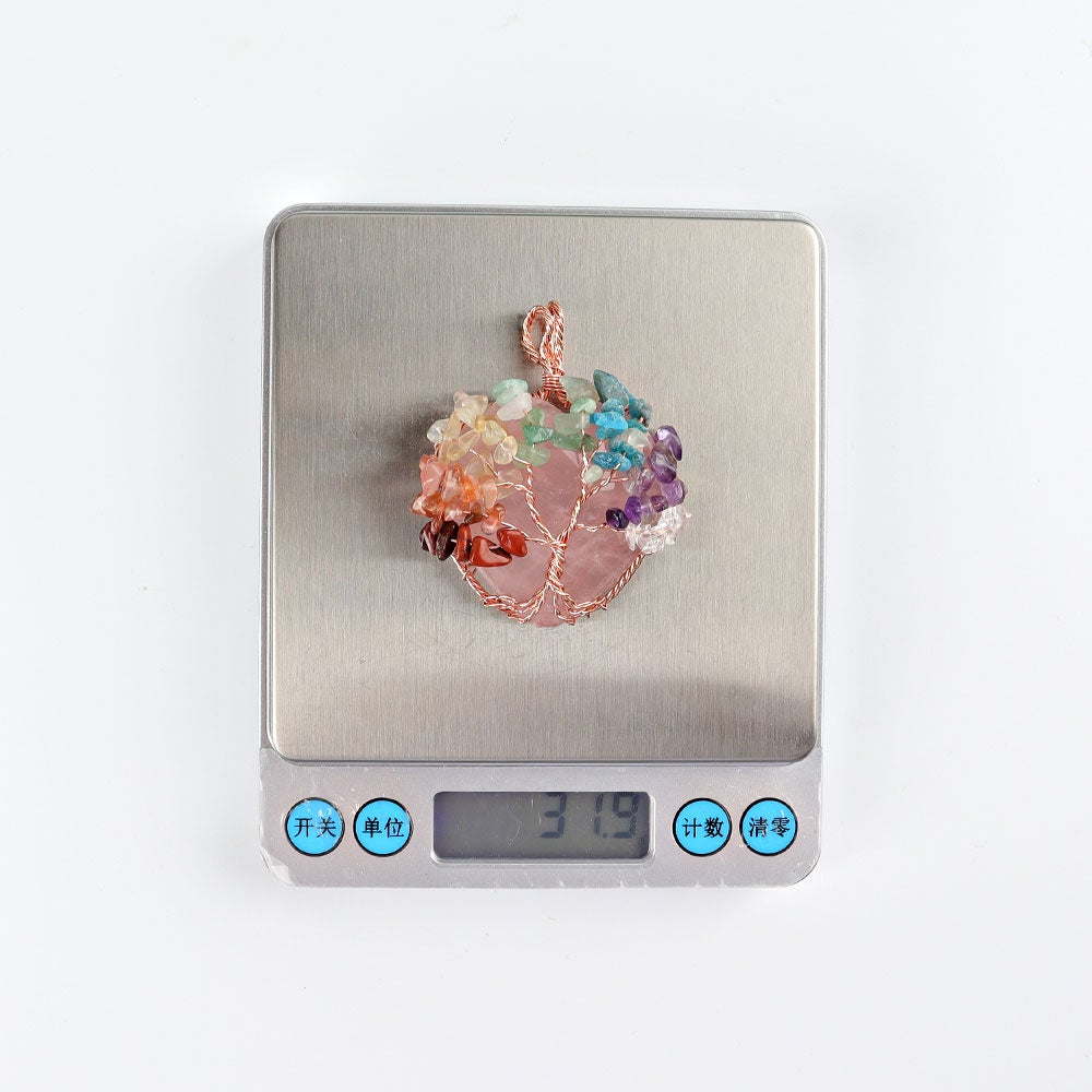 2" Chakra Tree of Life Wire Wrapped Heart Pendant Wholesale Crystals