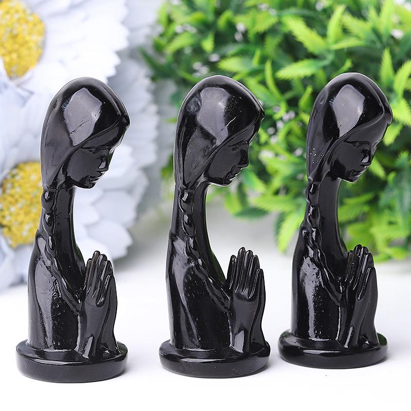 3" Black Obsidian Prayer Crystal Carvings Wholesale Crystals