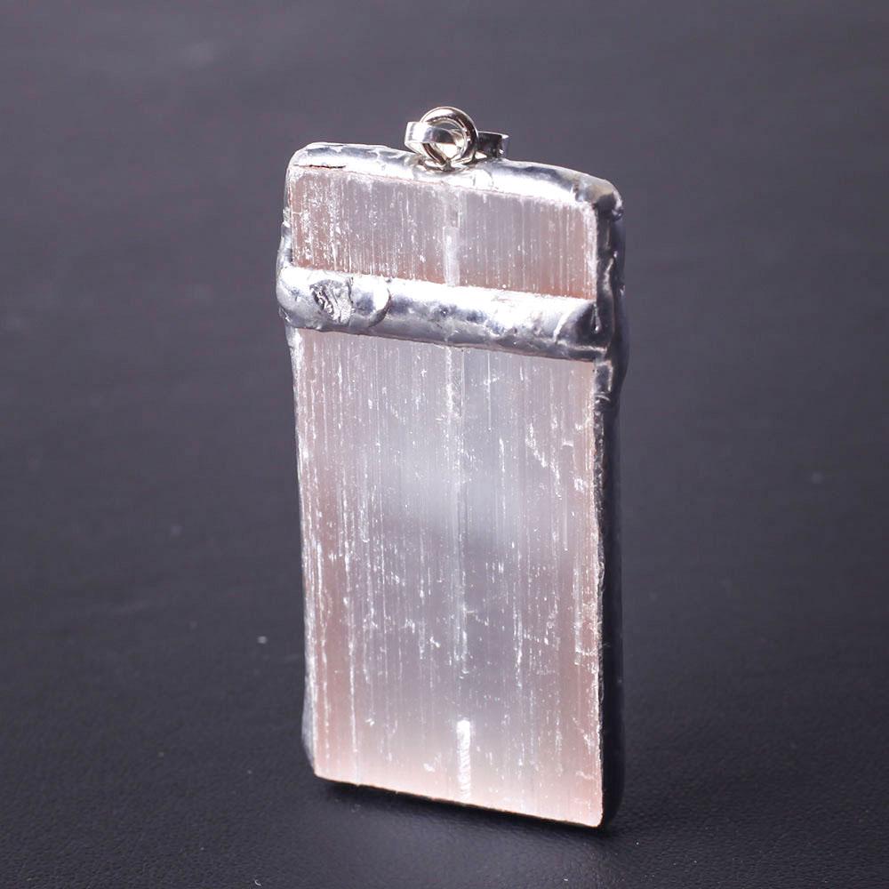 Wire Wrapped Pink Selenite Square Slice Crystal Pendant Wholesale Crystals