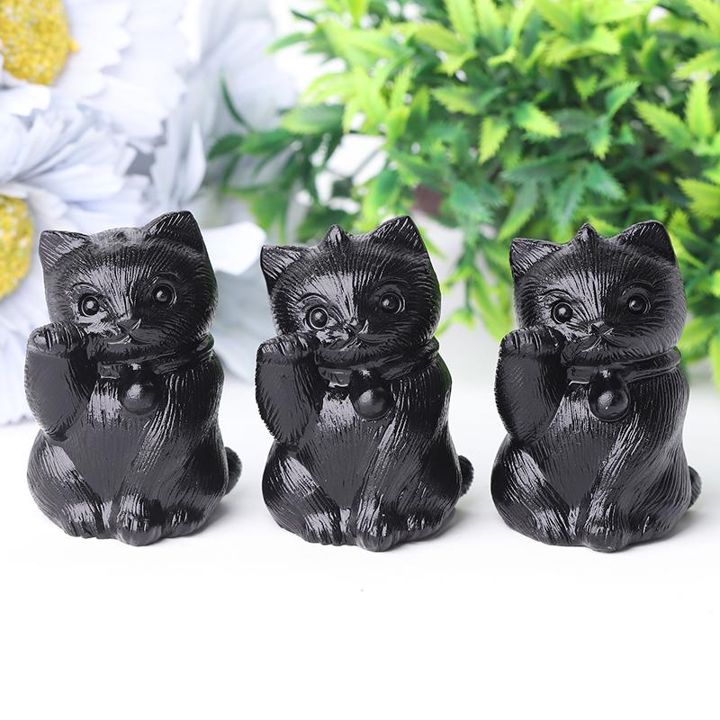 2" Black Obsidian Cute Cat Crystal Carvings for Halloween Wholesale Crystals