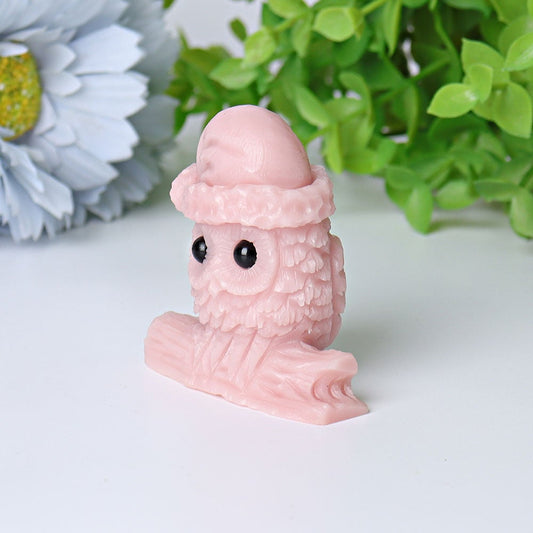 2.1" Pink Opal Owl Crystal Carvings for Christmas Wholesale Crystals
