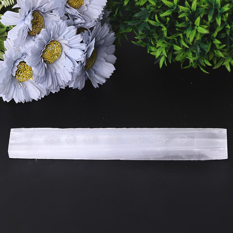 7.5" Selenite Stick Wand with Laser Engraved Chakra Pattern Wholesale Crystals
