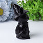 3.5" Black Obsidian Cat with Witch's Hat Crystal Carvings Wholesale Crystals