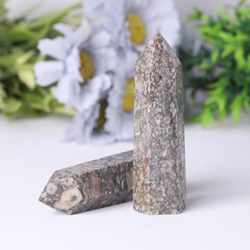 Natrual Crinoid Fossil Jasper Point Healing Crystal Tower Wholesale Crystals