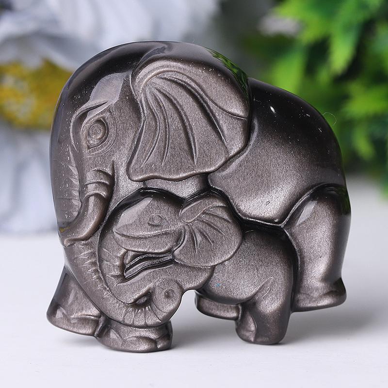 2" Silver Obsidian Elephant Crystal Carvings Wholesale Crystals