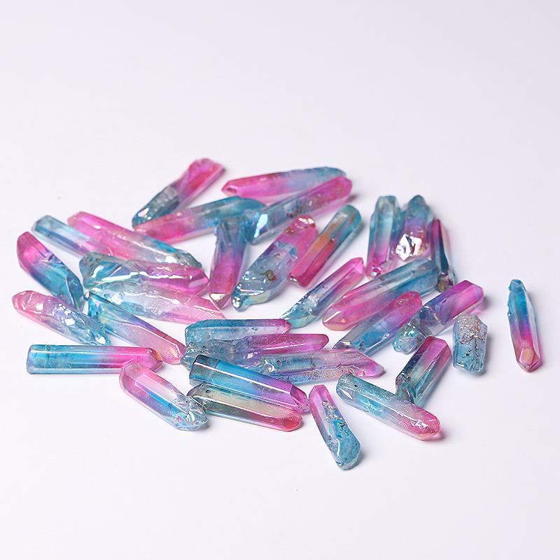 Drilled Double Colored Aura Quartz Crystal Points Raw Rough Clear Rock Quartz Sticks Wholesale Crystals