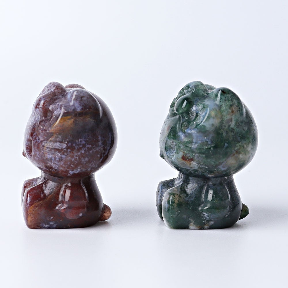 1.9" Moss Agate Hello Kitty Crystal Carvings Wholesale Crystals