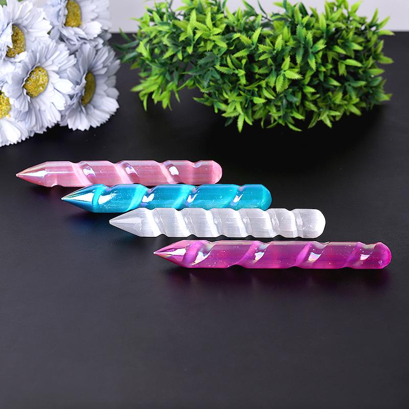 6" Aura Spiral Selenite Wand Wholesale Crystals