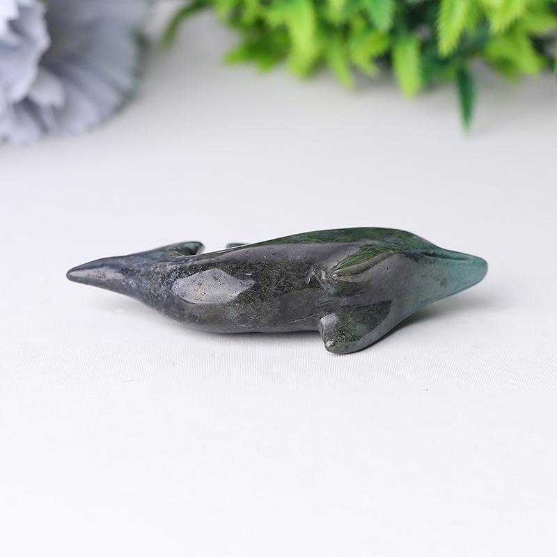 2.5" Moss Agate Dolphin Crystal Carvings Wholesale Crystals