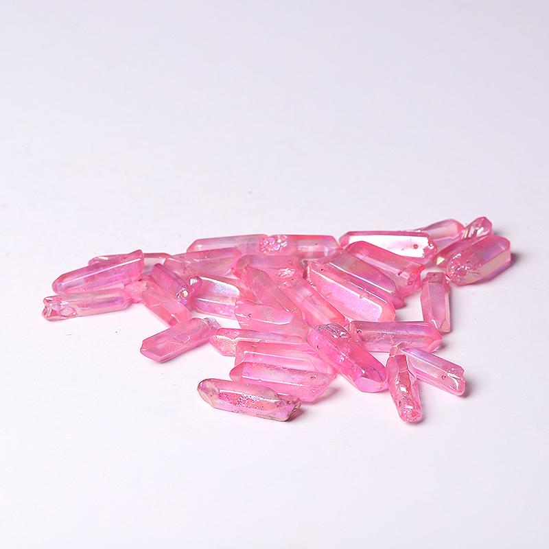 Drilled Pink Aura Quartz Crystal Points Raw Rough Clear Rock Quartz Sticks Wholesale Crystals