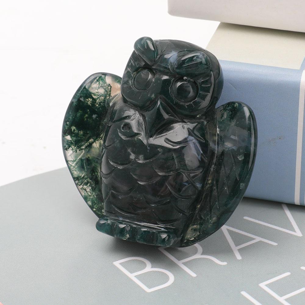 2" Moss Agate Owl Carvings Wholesale Crystals