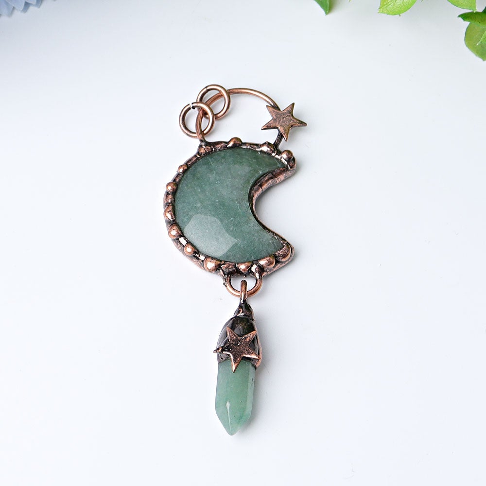 3.6" Green Aventurine Moon Design Pendant Wholesale Crystals