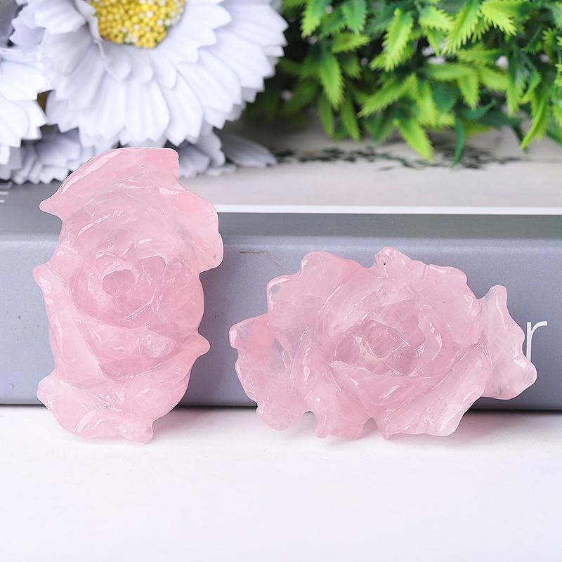 3" Rose Quartz Peony Crystal Carvings Wholesale Crystals