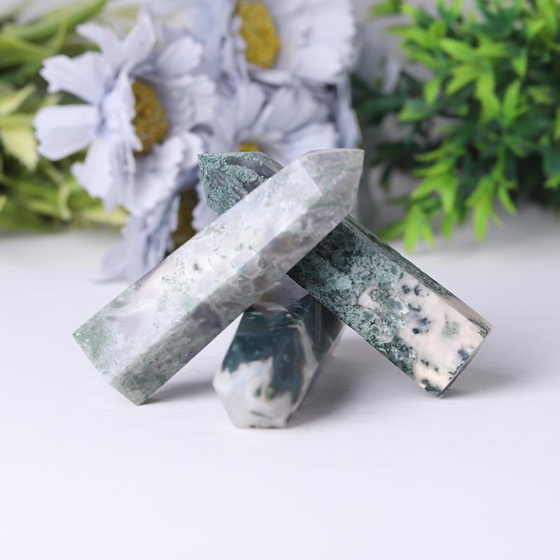 Wholesale Natural Moss Agate Point Healing Stone Wholesale Crystals