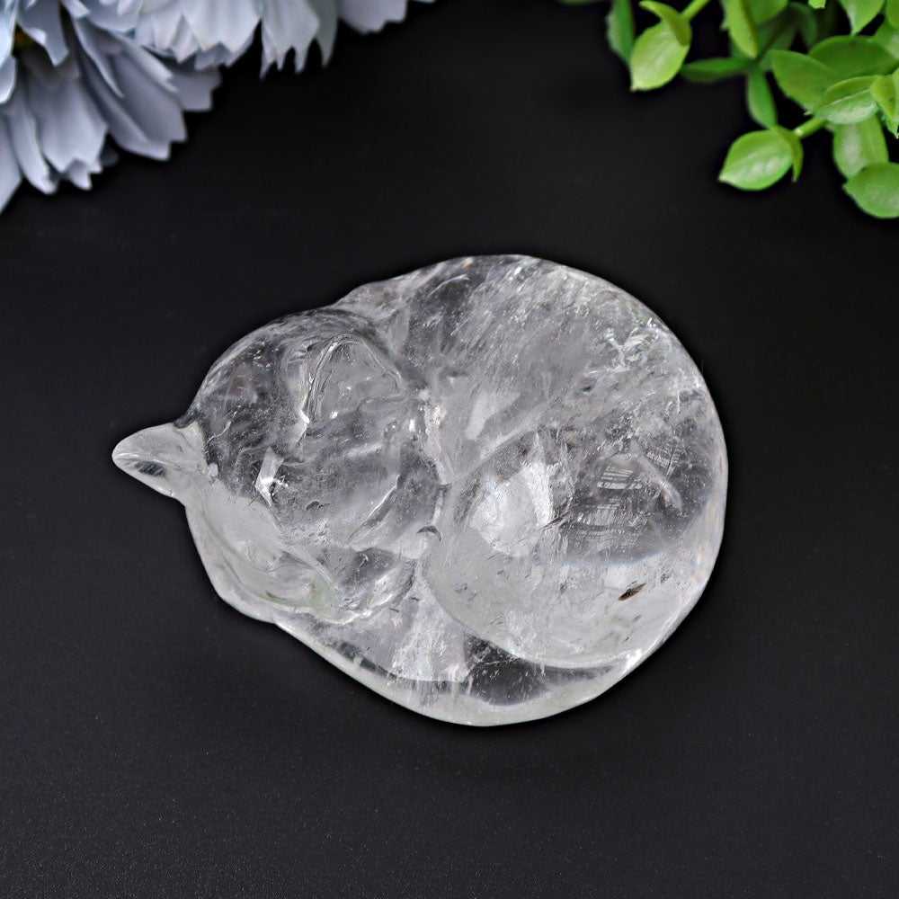 3" Clear Quartz Sleeping Cat Crystal Carvings Wholesale Crystals