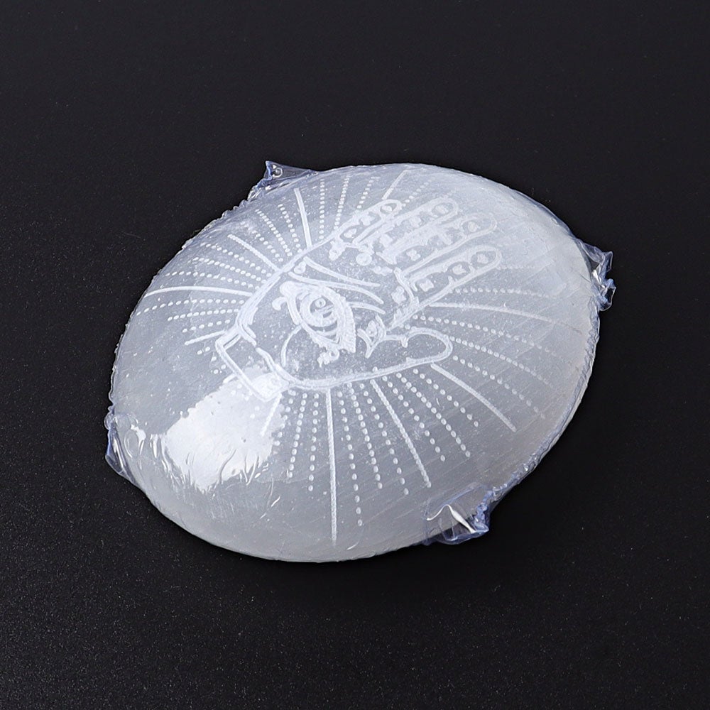 2.4" Selenite Palm Stone with Printing Wholesale Crystals
