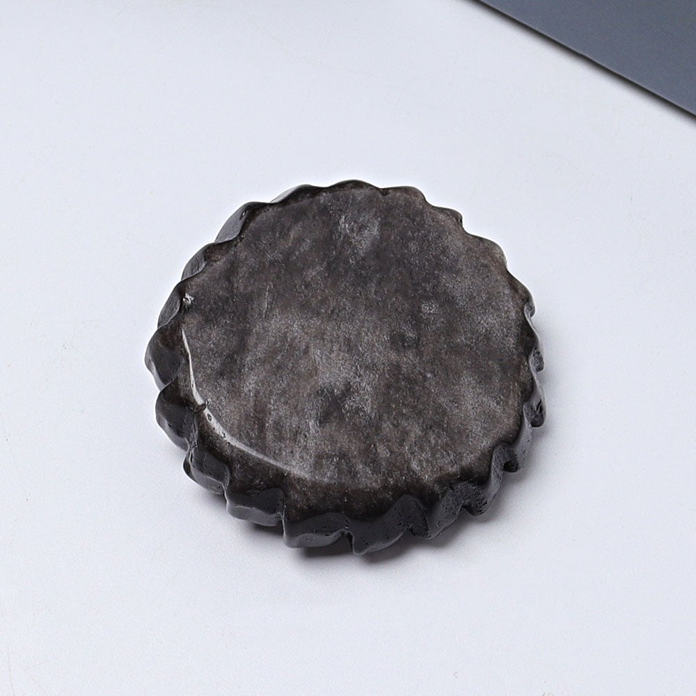 2" Silver Obsidian Sun Face Crystal Carving Wholesale Crystals