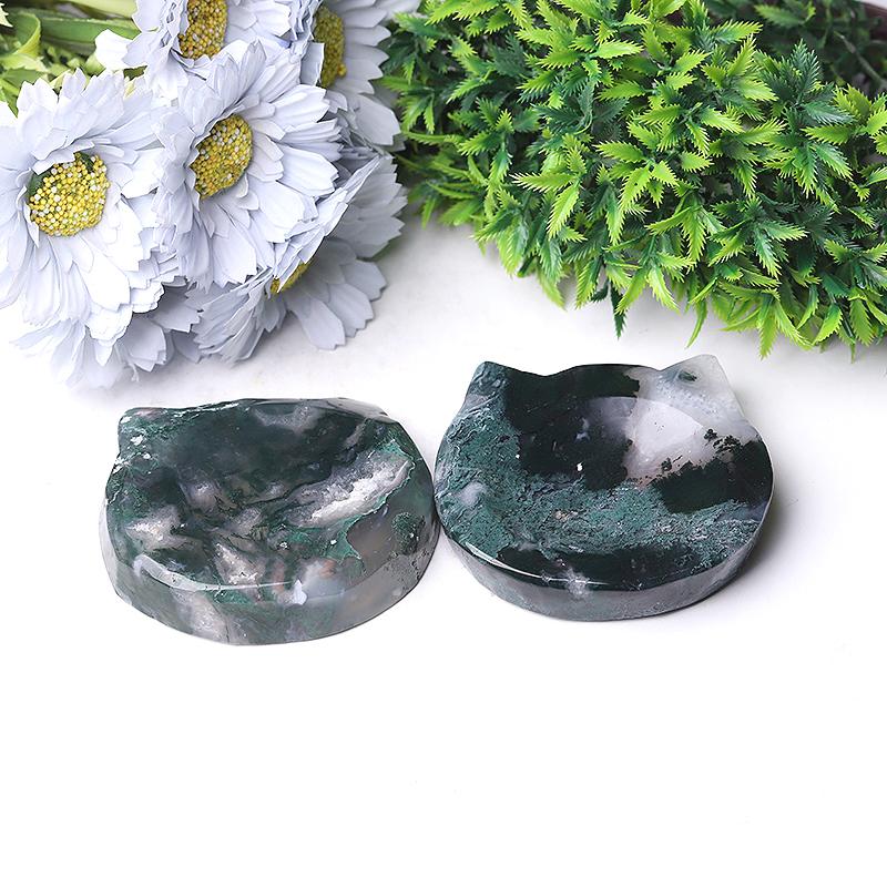 3.5" Moss Agate Cat Head Bowl Crystal Carvings Wholesale Crystals