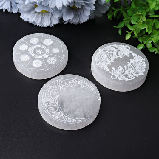 3.2" Selenite Coaster with Printing Wholesale Crystals