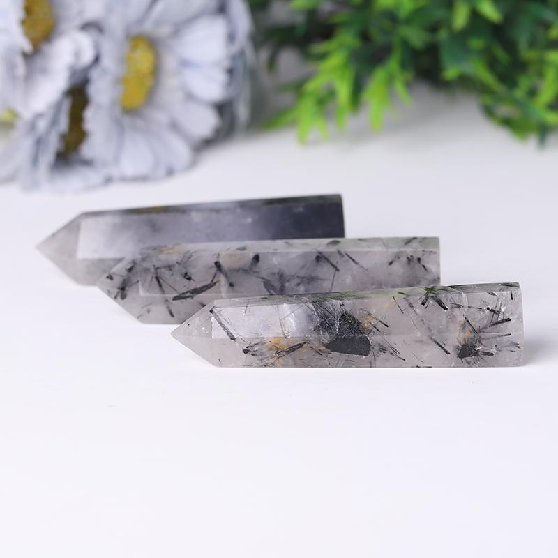 Natural Black Tourmaline in Quartz Points Healing Tower Wholesale Crystals