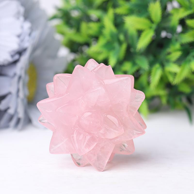 2" Rose Quartz Flower Crystal Carvings Wholesale Crystals