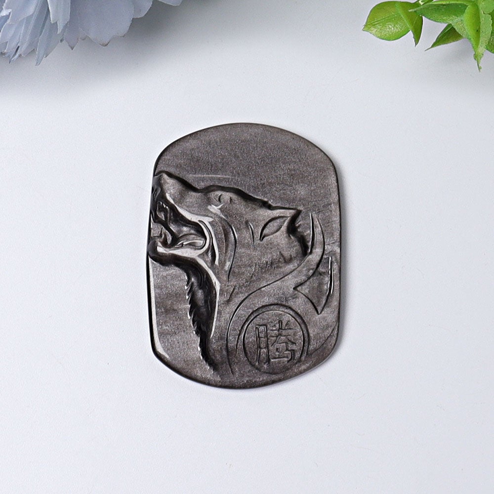 2" Silver Obsidian Wolf Crystal Carving Wholesale Crystals