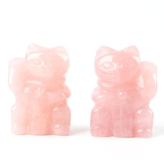 2" Rose Quartz Crystal Carving Lucky Cat Wholesale Crystals