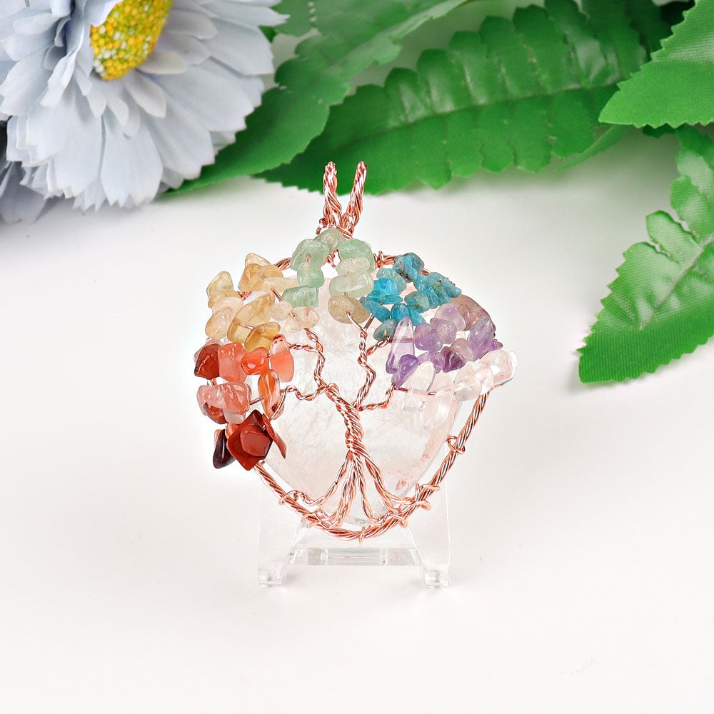 2" Chakra Tree of Life Wire Wrapped Heart Pendant Wholesale Crystals