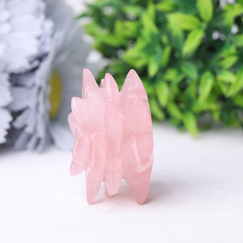 2" Rose Quartz Flower Crystal Carvings Wholesale Crystals